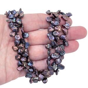 Vintage Sterling Silver 925 Multi-Strand Peacock Pearl Necklace 18"-20"